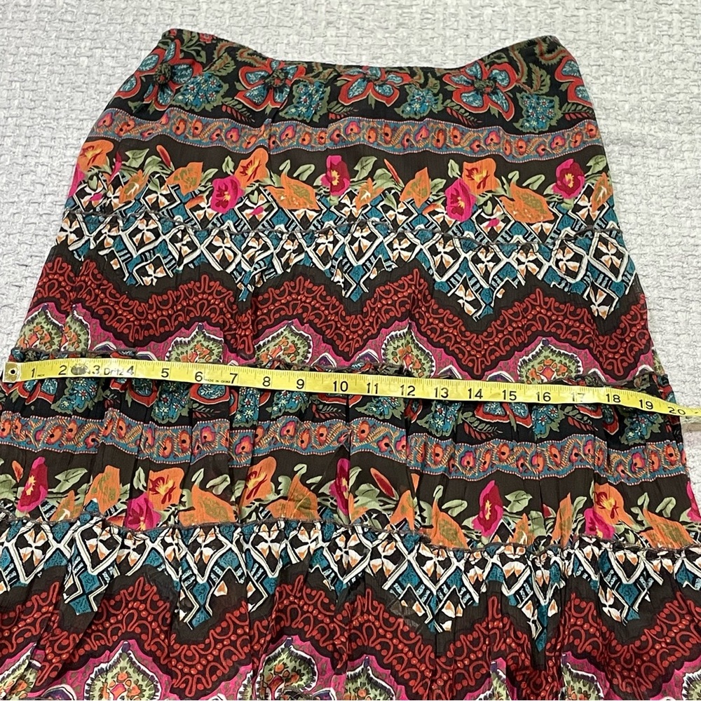 Silky Floral Multi Design Western Boho Pull on Full Skirt Fall Colors Size Small - Picture 10 of 11